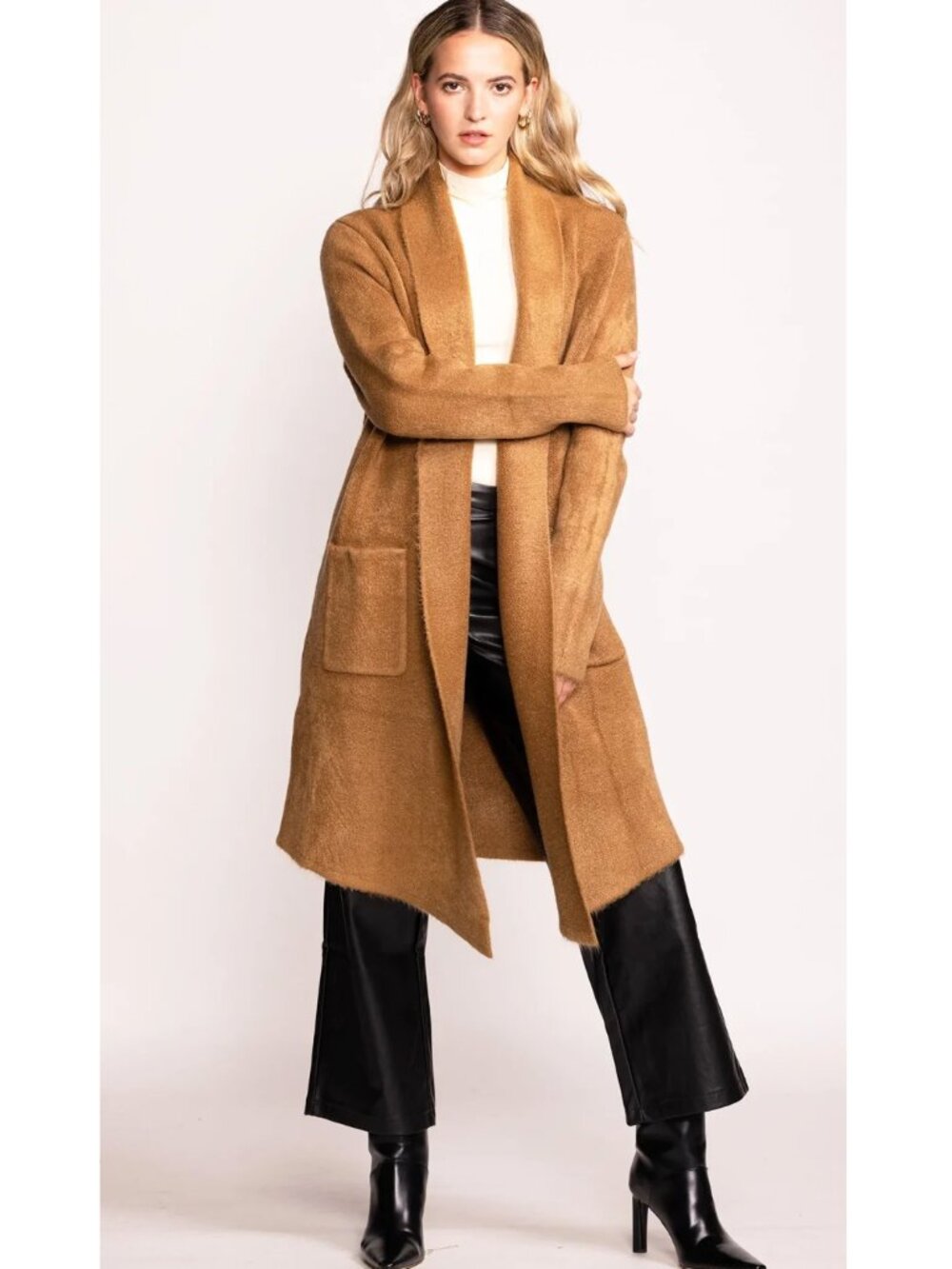 Pink Martini Stockport Longline Duster Open Front Cardigan Coatigan XS Copper